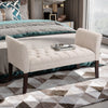 End of Bed Bench with Button Tufted Design, Upholstered Bench with Arms and Solid Wood Legs for Bedroom, Beige