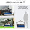 Wicker Dog House Elevated Raised Rattan Bed for Indoor/Outdoor with Removable Cushion Lounge, Dark Blue