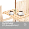 Wooden Garden Bench with Umbrella Hole & Middle Table, Outdoor Loveseat with Weather-Fighting Material 2 Person Chair for Balcony, Natural
