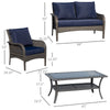 4 PCS Patio PE Rattan Wicker Sofa Sets Outdoor All Weather Conversation Furniture w/ Two Tier Tea Table & Cushions for Backyard Garden Blue