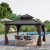 Patio Gazebo 12' x 12', Netting & Curtains, 2 Tier Vented Steel Roof, Hardtop, Rust Proof Aluminum Frame for Gardens, Lawns, Coffee