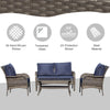 4 PCS Patio PE Rattan Wicker Sofa Sets Outdoor All Weather Conversation Furniture w/ Two Tier Tea Table & Cushions for Backyard Garden Blue