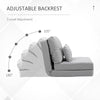 Convertible Flip Chair, Floor Lazy Sofa, Folding Upholstered Couch Bed with Adjustable Backrest, Metal Frame and Pillows, Light Grey