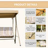 3 Person Outdoor Porch Swing Lounge Chair Bench with Canopy Top- Brown