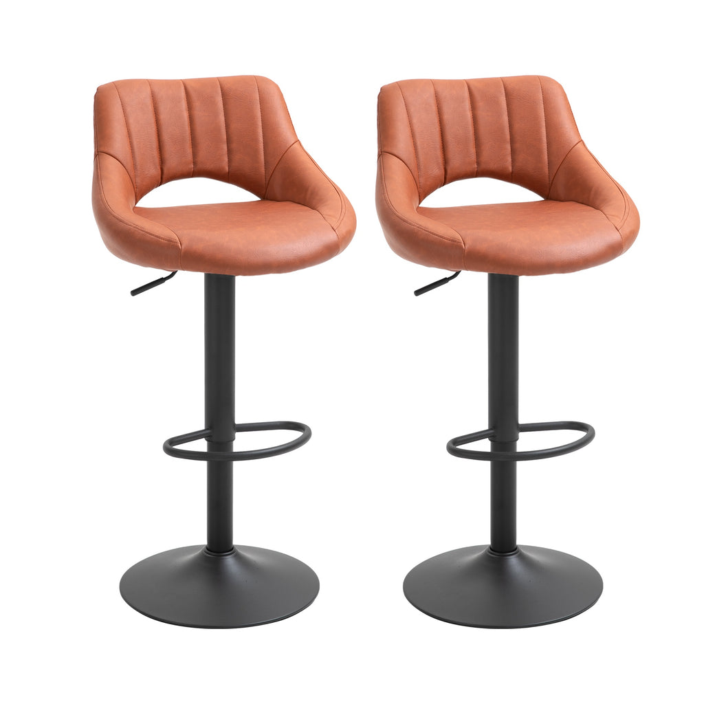 Modern Bar Stools Set of 2 Swivel Bar Height Barstools Chairs with Adjustable Height, Round Heavy Metal Base, and Footrest, Brown