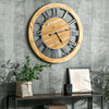 30" Large Wall Clock, Silent Non Ticking Metal Wood Farmhouse Roman Numeral Clocks for Living Room Decor, Battery Operated, Black/Natural Wood