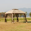 10' x 10' Patio Gazebo Canopy Outdoor Canopy Shelter with Double Tier Roof, Removable Mesh Netting, Display Shelves, Beige