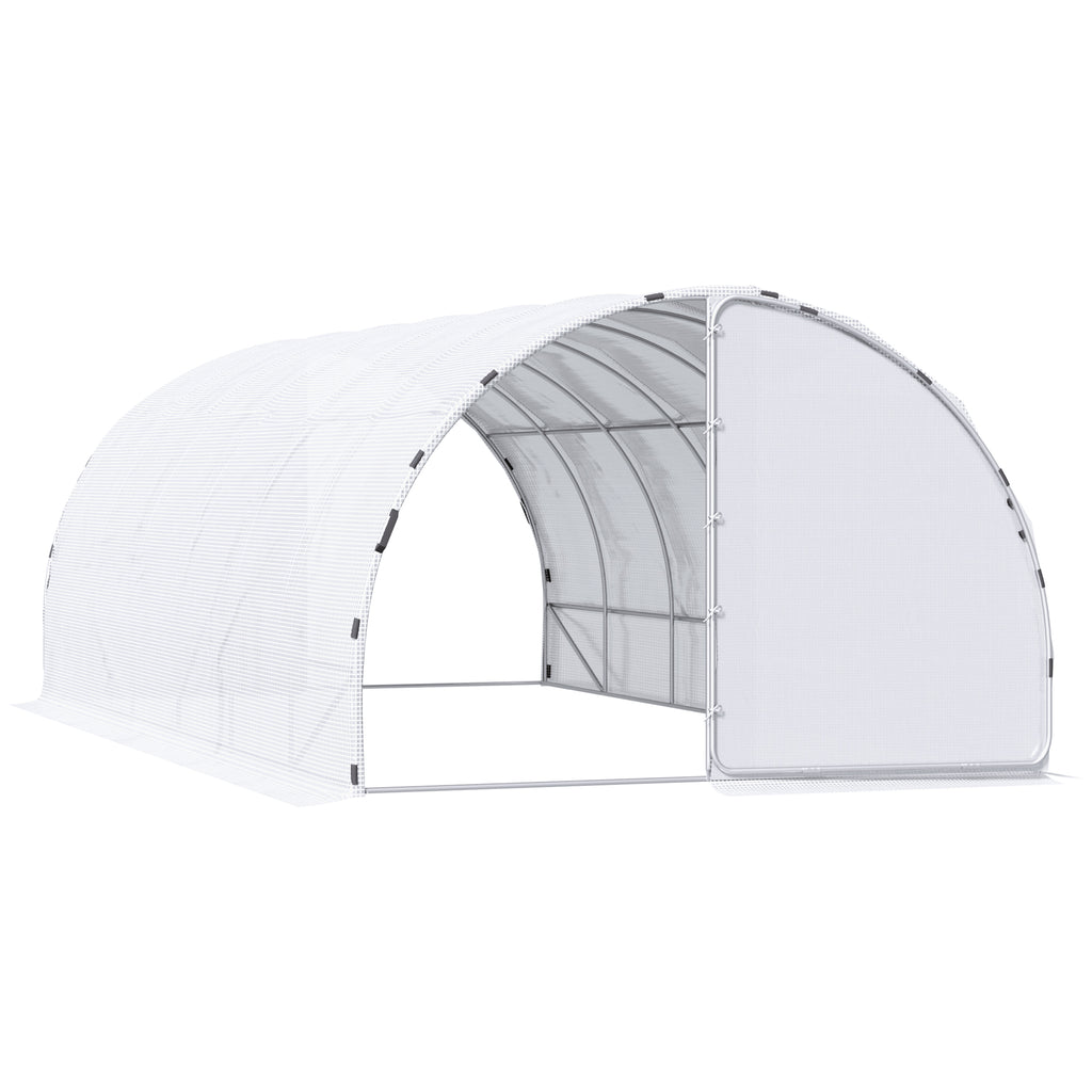 20' x 10' x 7' Walk-in Tunnel Greenhouse, Transparent PE Cover, 2 Zipper Doors, Outdoor Hobby House for Tropical Plants, Flowers, Herbs & Vegetables, White