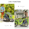 Dog Bike Trailer 2-In-1 Pet Stroller with Canopy and Storage Pockets, Green