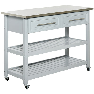 Kitchen Cart with Stainless Steel Top, Rolling Kitchen Island Cart with 4 Smooth Wheels, Grey