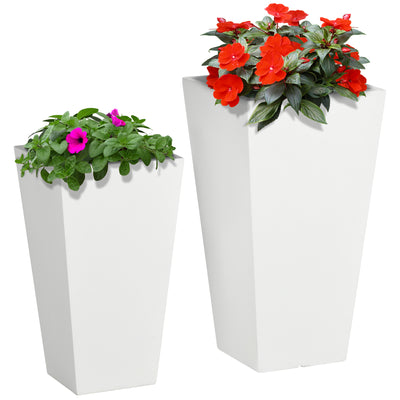 2-Pack Outdoor Planter Set, MgO Flower Pots with Drainage Holes, Durable & Stackable, for Entryway, Patio, Yard, Garden, White