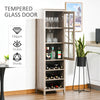 Tall Wine Cabinet, Bar Display Cupboard with 12-Bottle Wine Rack, Glass Door and 3 Storage Compartment for Living Room, Home Bar, Grey Oak