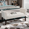 End of Bed Bench with Button Tufted Design, Upholstered Bench with Arms and Solid Wood Legs for Bedroom, Cream White