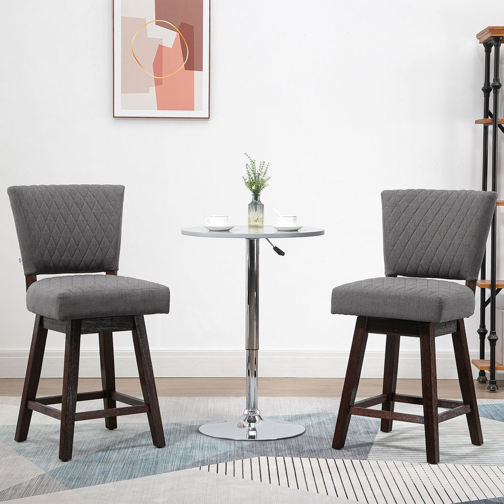 Swivel Bar Stools Set of 2, Counter Height Barstools with Back, Rubber Wood Legs and Footrests, for Kitchen Dining Room Pub, Dark Grey