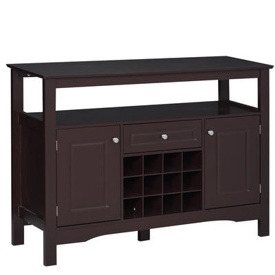 Modern Sideboard Cabinet, Wooden Buffet Cabinet with 5 Legs and 12-Grid Wine Rack for Living Room, Kitchen, Sideboard Buffet, Espresso