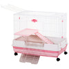 2-Level Small Animal Cage Rabbit Hutch with Wheels, Removable Tray, Platform and Ramp for Bunny, Chinchillas, Ferret, Pink