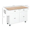 Rolling Kitchen Island on Wheels Utility Cart with Drop-Leaf and Rubber Wood Countertop, Storage Drawers, Door Cabinets, White