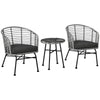 Grey 3 Pieces Patio PE Rattan Bistro Set, Outdoor Round Wicker Woven Coffee Set, 2 Chairs & 1 Coffee Table Conversation Furniture Set, for Garden