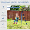 Kids Metal Swing Set, Outdoor Play Equipment w/ Saucer Swing, Basket Hoop, Climb Ladder, Net, A-Frame Metal Stand, for 3-10 Years Old, Green