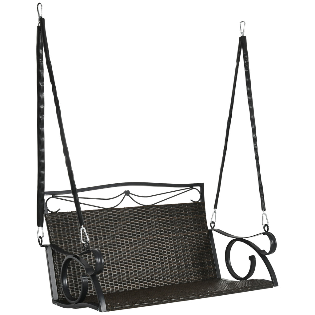 2-Person Wicker Porch Swing for Outside, Hanging Swing Bench with Steel Chains for Garden, Deck, Backyard, 528lbs Weight Capacity