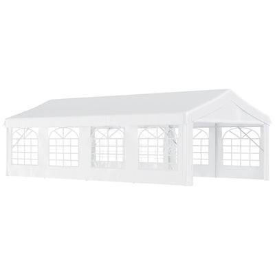13' x 26' Heavy-duty Outdoor Carport Party Event Tent, Patio Gazebo Canopy Pavilion with 4 Sidewalls, 8 Windows, White