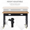 47" Work Bench, Bamboo Tabletop Workstation Tool Table, Height Adjustable Work Table with Four Lockable Casters, Organizer Drawer for Garage, Weight Capacity 1320 Lbs