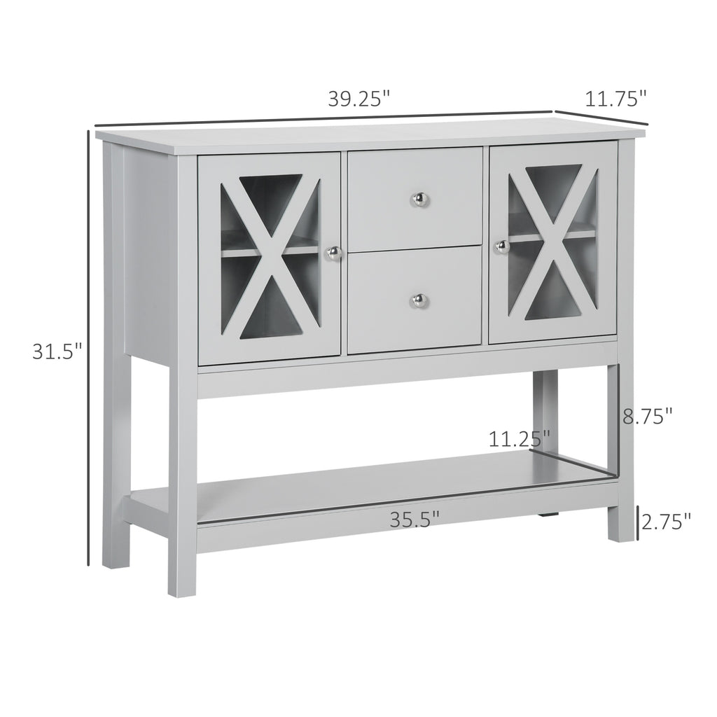 Modern Sideboard Buffet with Glass Door, Buffet Cabinet with Adjustable Shelves, 2 Drawers and Open Shelf for Dining Room, Buffet Table, Grey