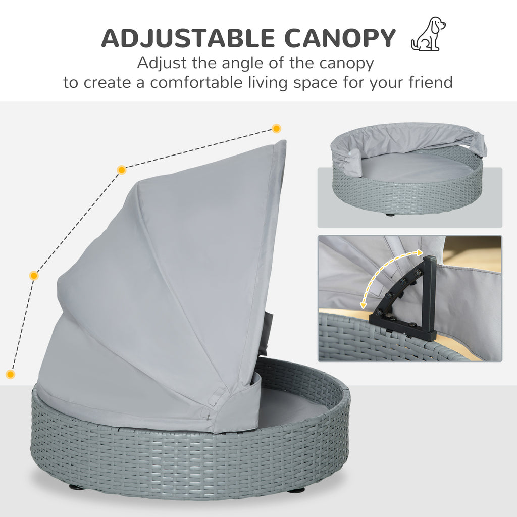 Wicker Dog Cave Bed with Adjustable Canopy Pet House Shelter for Small Medium Dogs with Cushion Indoor Outdoor, Grey