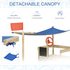Kids Wooden Sandbox Foldable Design, w/ Canopy, Seats, Flag, Aged 3-8 Years Old