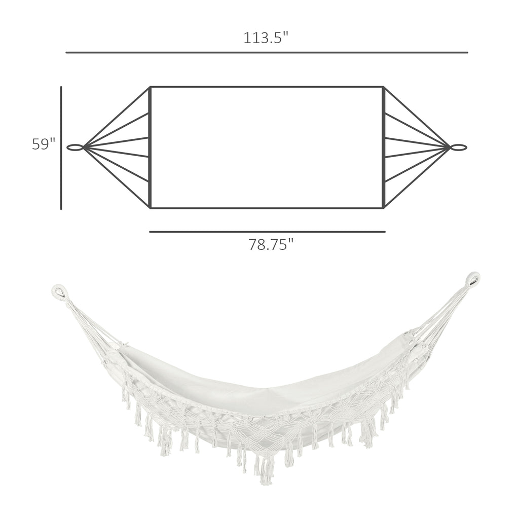 Brazilian Style Hammock Extra Large Cotton Hanging Camping Bed with Carrying Bag, for Patio Backyard Poolside, Weight Capacity 330lbs, White