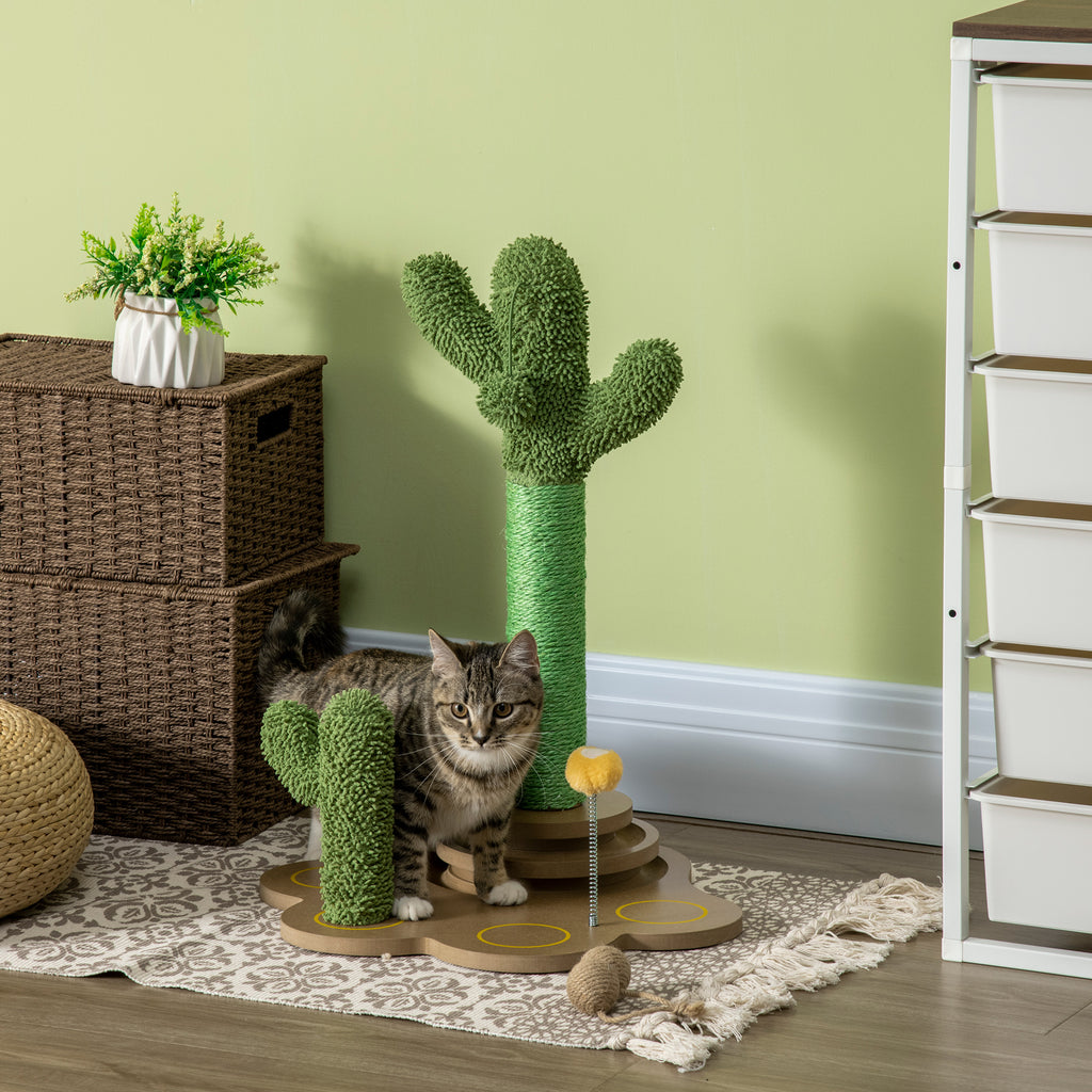 23.5" Cactus Cat Scratching Post with Ball Toy, Cute Cat Scratching Post with Extreme Stability, Cactus Cat Tree for Indoor Cats
