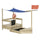 Kids Wooden Sandbox Foldable Design, w/ Canopy, Seats, Flag, Aged 3-8 Years Old