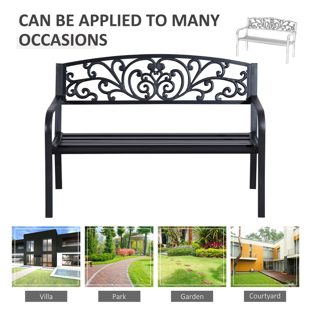 50" Blossoming Pattern Garden Decorative Patio Park Bench with Beautiful Floral Design & Relaxing Comfortable Build