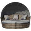 4pc Rattan Patio Furniture Set, Round Convertible Daybed or Sunbed, Adjustable Sun Canopy, Sectional Outdoor Sofa, 2 Chairs, Table, 3 Pillows, PE Plastic Wicker, Dark Gray