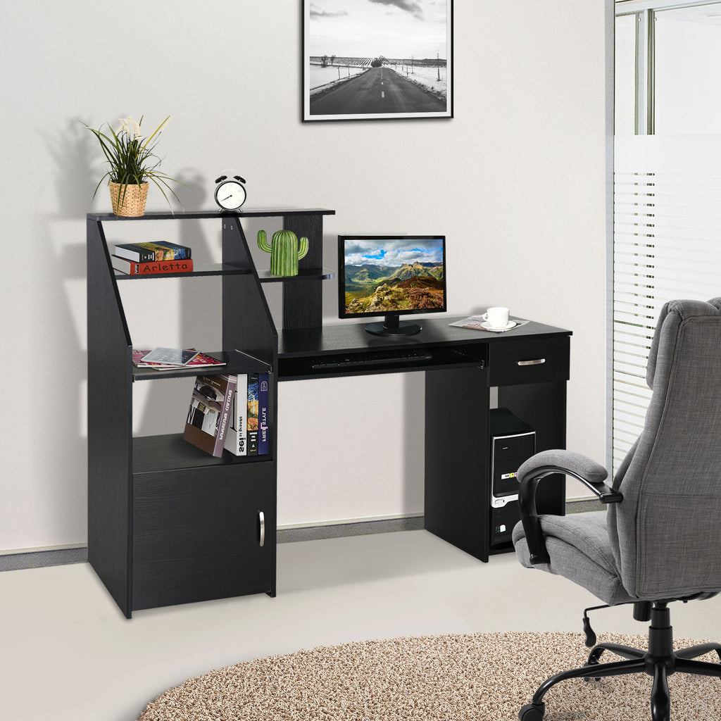 Computer Desk with Cabinet and Drawer, Home Office Gaming Table Workstation
