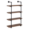 Industrial Pipe Style Shelf 4-Tier Wall-Mounted Utility Bookcase Floating Storage Rack with Metal Frame, Rustic Brown