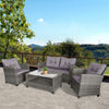 4-piece Outdoor Patio Rattan Furniture Set with 2 Chairs  1 Double Couch  & a Coffee Table & Cushions  Onyx