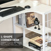 L-Shaped Computer Desk Home Office Corner Desk Study Workstation Table with with Wide Desktop, 2 Side Shelves, Steel Frame, White