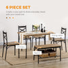 Industrial Dining Table Set for 6 People, 6 Piece Kitchen Table and Chairs Set, Dinner Table with Bench, Storage Shelf, Rustic Brown