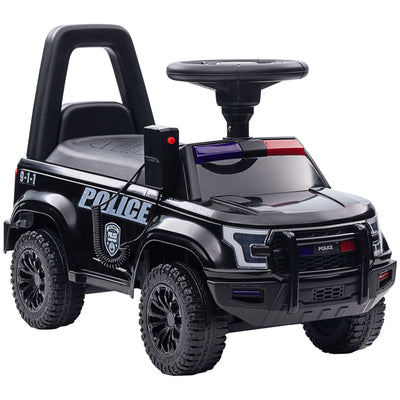 Kids Ride On Sliding Car with Hidden Under Seat Storage, Ride On Police Car for Toddler with Megaphone, Anti Dumping Device, Removable Backrest, Foot-to-Floor Design, Aged 18-60 Months, Black