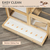 Wooden Hamster Cage Mice Rodent Kit Hutch, 2 Tiers Exercise Play House w/ Sliding Tray, Ladder, Running Wheel, Open Roofs, Natural Wood