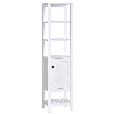 Freestanding Wood Bathroom Storage Tall Cabinet Organizer Tower with Shelves & Compact Design, White