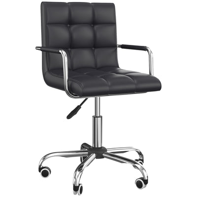 Leather Office Chair, Cute Desk Chair, Mid Back Computer Chair with High-End Gas Lift, Sturdy Base and Faux Leather, Home Office Chair, Black