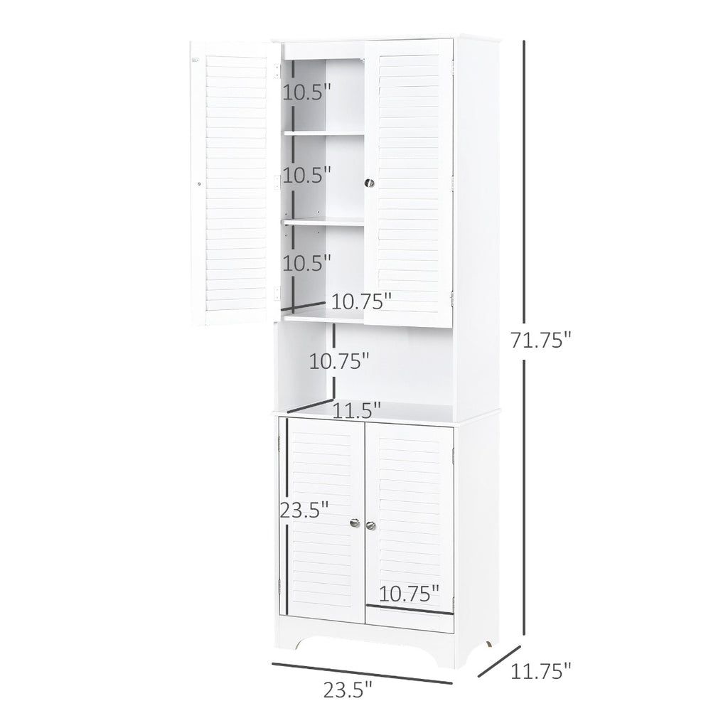 Tall Bathroom Storage Cabinet, Freestanding Linen Tower with Adjustable Shelves and 2 Cupboards with Double Door, Narrow Floor Organizer, White