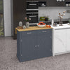 Rolling Kitchen Island with Drop Leaf Wood Breakfast Bar, Farmhouse Kitchen Cart with 2 Drawers, Adjustable Shelves for Dining Room, Dark Gray