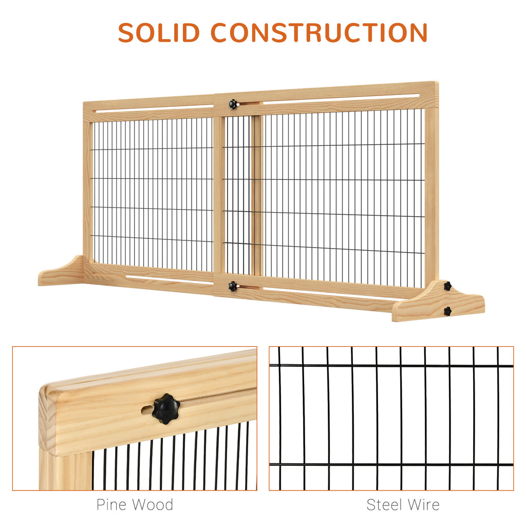 72" W x 27.25" H Extra Wide Freestanding Pet Gate with Adjustable Length Dog, Cat, Barrier for House, Doorway, Hallway, Natural