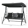 3-Seat Patio Swing Chair, Outdoor Canopy Swing Glider with Cushion with 3 Throw Pillows & Adjustable Shade for Porch, Garden, Poolside, Backyard, Black