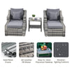 5-Piece PE Rattan Outdoor Patio Armchair Set with 2 Chairs, 2 Ottomans, Coffee Table Conversation Set, & Durable Build, Grey