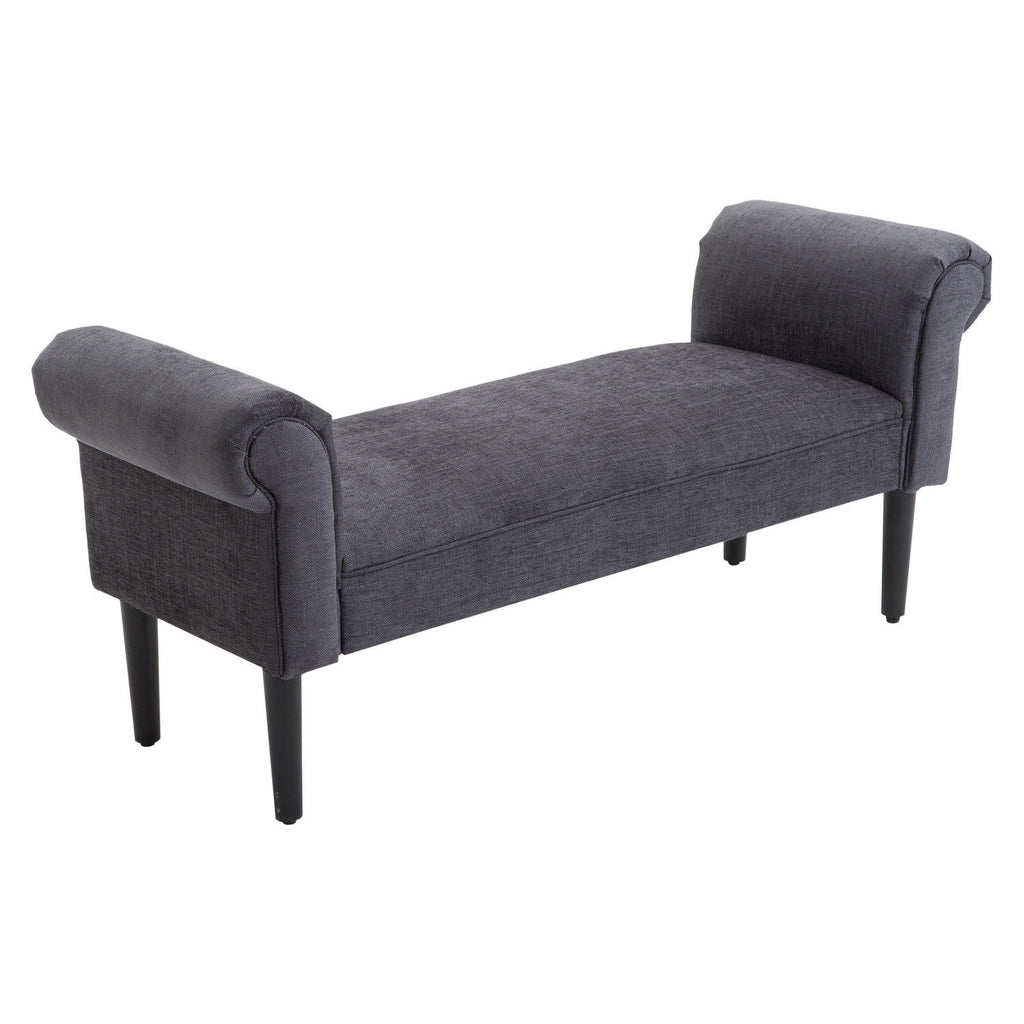 52" Linen Upholstered Accent Ottoman Bench With Armrests, Dark Grey