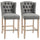 Counter Height Bar Stools Set of 2, Upholstered 26.75" Seat Height Barstools, Breakfast Chairs with Nailhead-Trim, Tufted Back and Wood Legs, Light Grey
